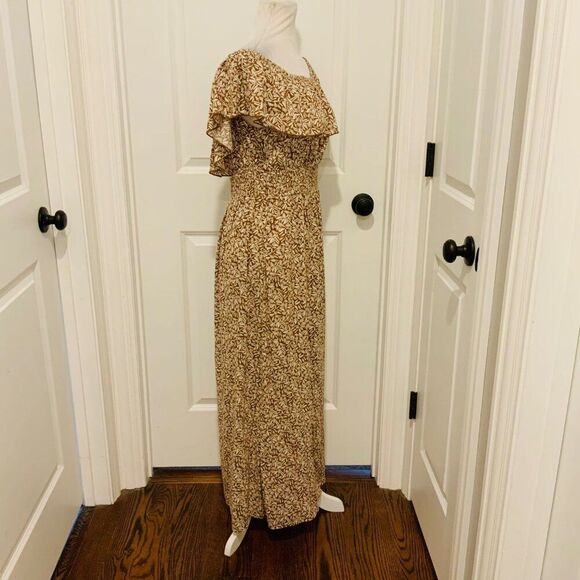 Old Navy Brown Tan Print Off Shoulder Smocked Waist Maxi Dress Large New - Picture 7 of 10